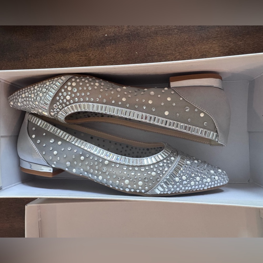 Alex Marie Silver Crystal-Studded Pointed Flats